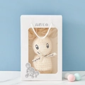 Beige rabbit-shaped coral fleece towel in a white gift box with transparent window - Beige + Lotus Gift Box