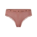 Dusty pink ribbed cotton thong with delicate lace trim and Fashion logo waistband - Pink Red