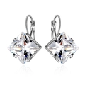 Macro shot of lever-back earrings with princess cut cubic zirconia stones in silver finish - White (Large Square)