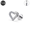 Sterile G23 heart-shaped titanium piercing stud for labret or ear with threaded design - Heart Shape (G23LAI053-S) / Silver