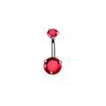 Polished stainless steel belly button ring with faceted red zircon gemstones - Red Zirconia
