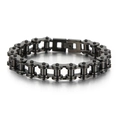 Black stainless steel 11mm motorcycle bike chain bracelet for men with metallic finish - 23cm Black (KB43364-D)