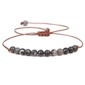 Adjustable 4mm grey marble stone bead braided bracelet with dark brown cord - Grey Black Map Stone/FD8447
