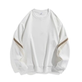 Sweat-shirt blanc à col rond pour hommes avec rayures contrastées marron et beige - M / Blanc