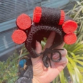 Funny handmade knit cat hat with red hair rollers for pet Halloween costume - Red