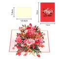 3D pop-up greeting card featuring a red flower bouquet with a matching envelope and size guide - Spinning Carnation (Red Cover)