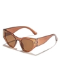 Translucent brown cat eye sunglasses for women with gold metallic L-shaped detail accents - Dark Tea Frame Tea Lens