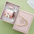 Pink ceramic hedgehog mug set with lid and paw spoon in a starry pink gift box - Pink Cup + Lid + Spoon + Pink Gift Box