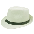 Cappello fedora di paglia bianco crema con fascia in pelle nera e fibbia in metallo - 58cm / crema