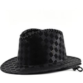 Zwarte western cowboyhoed met ruitpatroon en verstelbare kinband voor heren - M (56-58 cm) Verstelbaar / Zwart
