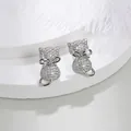 Cute S925 silver cat stud earrings with micro-set colorful cubic zirconia crystals - White Zircon Silver Plated