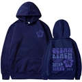 Dark blue oversized hoodie featuring artistic flower prints and California text - S / Navy Blue (Purple Print)