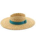 Cappello di paglia a tesa larga con elegante nastro verde pavone per il sole estivo - M (56-58cm) / Decorazione con Nastro Verde Petrolio/Verde Pavone