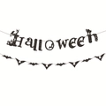 Striscione nero glitterato di Halloween con scritte a tema e sagome di pipistrello decorativi - Stile Pipistrello