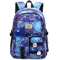 Blue and purple galaxy print backpack with large capacity and fluffy pom pom keychain - With Blue Fur Ball / Starry Blue