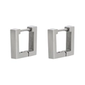 Detail view of silver square geometric huggie earrings in minimalist stainless steel - Square / Silver