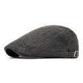 Retro charcoal grey newsboy cap with pleated texture and adjustable silver side buckle - Gray