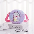 Plush unicorn crossbody bag for girls in gradient purple blue faux fur with pink strap - Purple