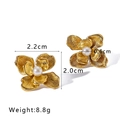 Golden flower earrings with 0.6cm pearl center in 18K gold-plated titanium steel finish - Realistic Pleated Petal Pearl Style (NB-E1378)