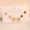 Golden stainless steel earring set with floral and round crystal designs on stone - 2# Flower Roman Numerals Style