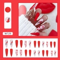Uñas postizas stiletto rojas y rosas con diseños de corazones y letras de love - Tipo de Pegamento / Estilo de Corazón Love Rojo y Rosa (W729)