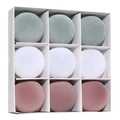 Box of 9 flocked 8cm Christmas balls in grey-blue, white, and dusty pink shades - Style 4 (Grey Blue/White/Dusty Rose)