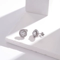 Orecchini quadrati in argento con cristalli trasparenti e acciaio inossidabile lucido - Stile Argento Pietra Trasparente (ER-458)