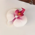 Detail of fabric orchid hair claw with pink gradient petals and a pearl center accent - White Gradient Orchid with Pearl (Small Duckbill Clip)