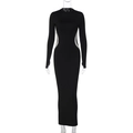 Detail of slim fit long sleeve maxi dress with contrast white side panels and crew neck - S / Black