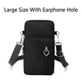Black nylon vertical mini crossbody bag in large size with headphone jack feature - Large (With Headphone Jack) / Black