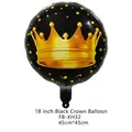 18-inch black round foil balloon with golden crown print and yellow dots for party decor - Black Crown Balloon