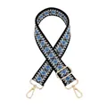 Detail of adjustable geometric diamond embroidered strap with gold metal hooks - Gold Buckle / A-1 Black Blue Diamond