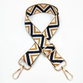 Adjustable bag strap with yellow and black zigzag patterns and gold metal swivel hooks - Black Brown White Triangle