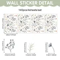 Nordic Blumen Wandtattoo Set 140 Stück mit Größenangaben und Pflanzenblatt Mustern - Wildblumen & Blätter Stil (UV26Y80028T_T)