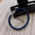 Deep blue braided leather bracelet with a silver magnetic cylinder clasp for men and women - 21cm Navy Blue