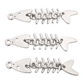 Three silver alloy articulated fish bone pendants for DIY jewelry and keychains - 1pc/pack / White Gold