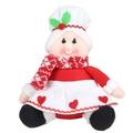 Poupée de chef de Noël en peluche avec tablier à cœur rouge et chapeau de boulanger - Mère Noël Chef à Bonnet Court Poupée Assise