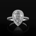 Elegant pear-shaped halo zircon wedding ring with silver pave band on black background - US 6 / White Gold