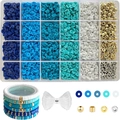 DIY jewelry kit with blue and white clay beads and metal accents in a 24-compartment box - Style 9 Blue Tones Set