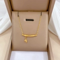Titanium steel bamboo joint necklace with small leaf pendant on jewelry gift box - Bamboo Leaf Combo Gold (N307)
