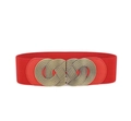 Women's wide elastic red waist belt with vintage bronze infinity buckle for dresses - Red