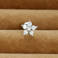 Silver stainless steel stud earring featuring a flower design with six white cubic zirconia - Silver (Six Stone Flower Style Y20412-11)