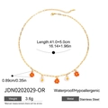 Detail of stainless steel necklace with orange and white flowers, 41+5cm chain size - Orange Flower (JDN0202029-OR)