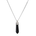 Detailed macro view of black hexagonal stone pendant with silver carved bail on chain - Black Onyx / NSN00168