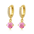 Eleganti orecchini a cerchio in argento S925 con pendenti tondi in pietra rosa - Rosa