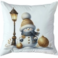 Housse de coussin Noël bonhomme de neige doré avec lanterne sur fond blanc - Style 22