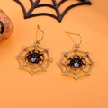 Halloween spider web stud earrings in gold with black spider and rhinestones - FX179 (Rhinestone Spider Web)