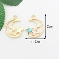 Detailed view showing dimensions 2cm by 1.7cm for gold star and moon pendant - Blue Star Moon