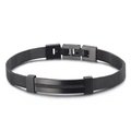 Bracciale da uomo in maglia di acciaio inossidabile nero con piastra in metallo spazzolato - Nero