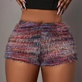Detailed view of high-waisted faux fur shorts featuring a multi-colored plush texture - S / Multicolor Fuzzy Shorts (Single)